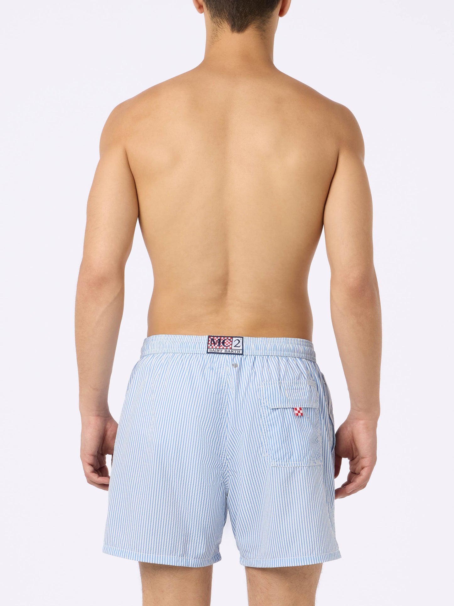 Seersucker light blue striped swim shorts Patmos - MC2 Saint Barth