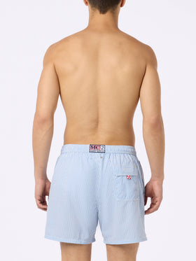 Seersucker light blue striped swim shorts Patmos - MC2 Saint Barth