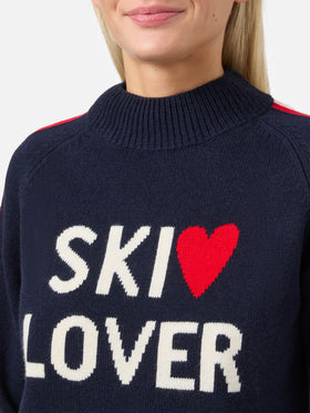 Peak cashmere-blend mock-neck sweater in blue with Ski Lover jacquard
