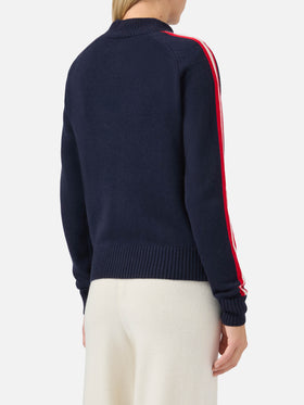 Peak cashmere-blend mock-neck sweater in blue with Ski Lover jacquard