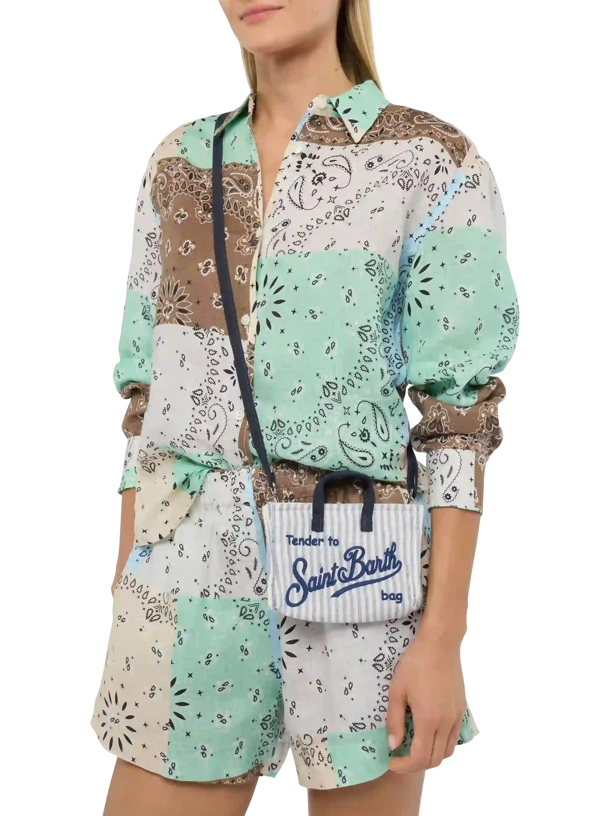 Linen Phone Bag with light blue striped print - MC2 Saint Barth