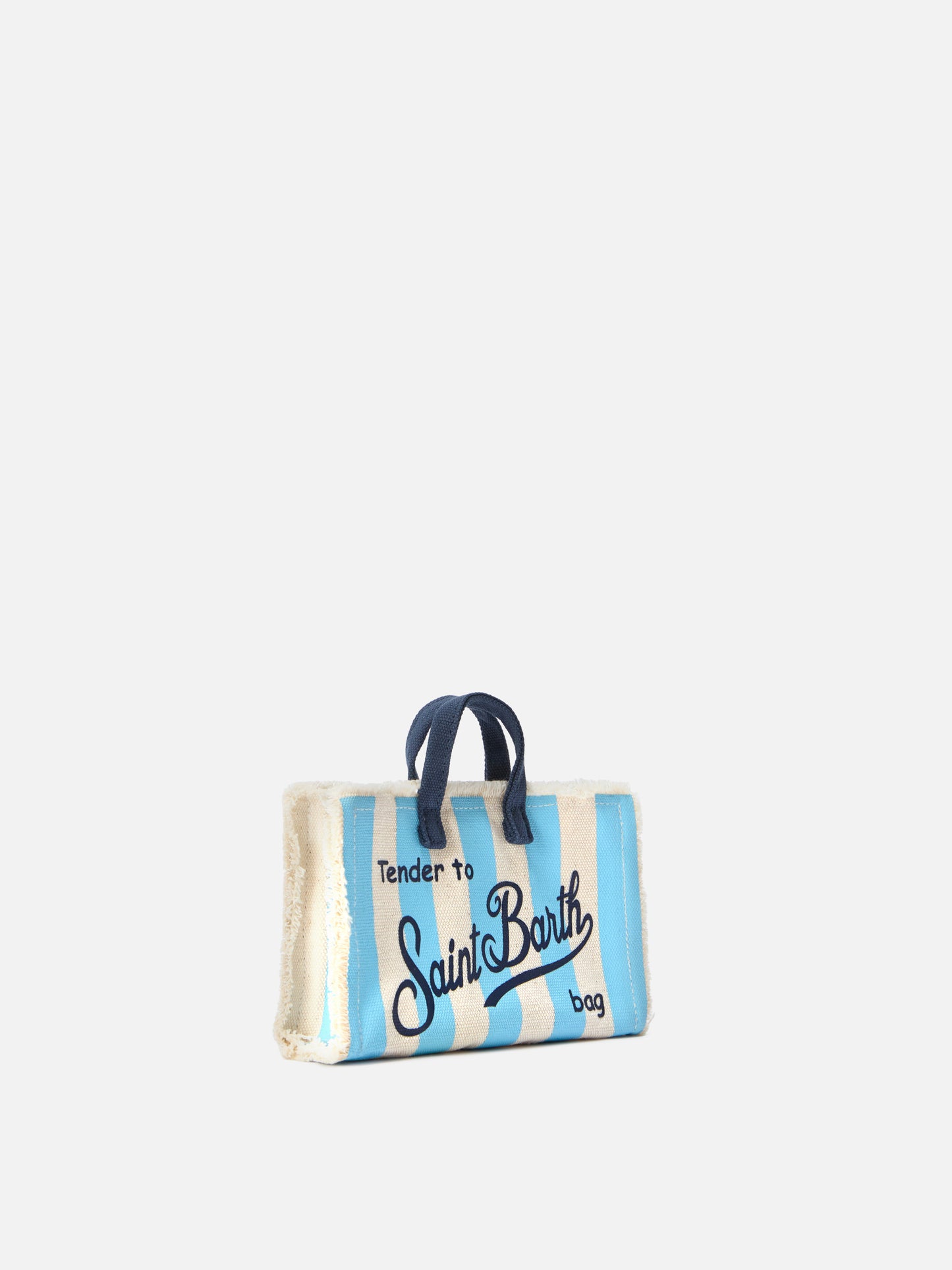 Micro Phone canvas bag with white and light blue stripes and contrasting logo