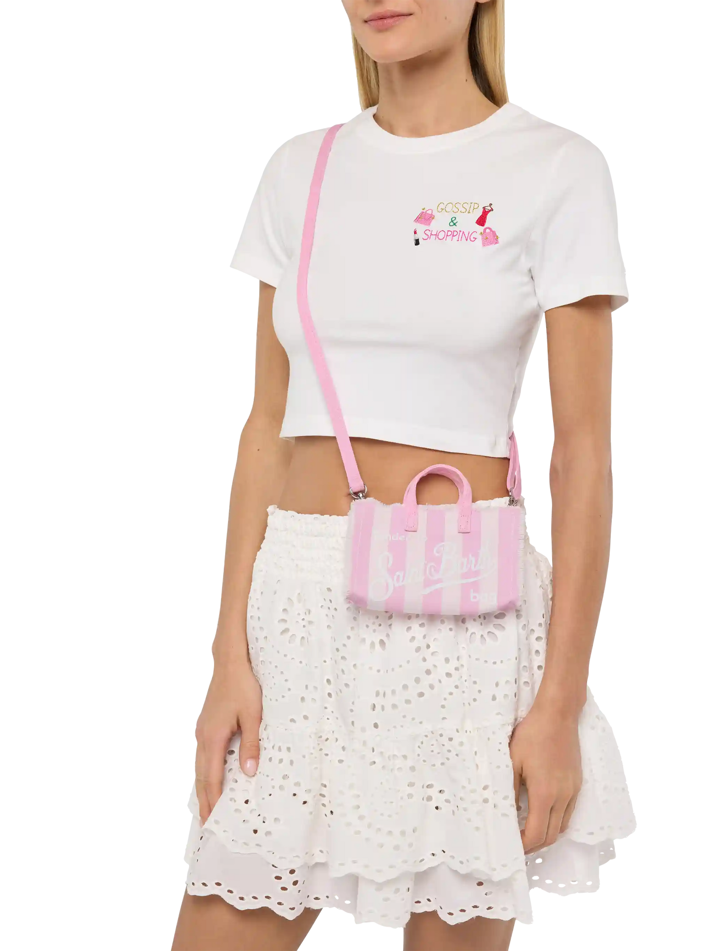 Cotton canvas Phone Bag with pink striped print