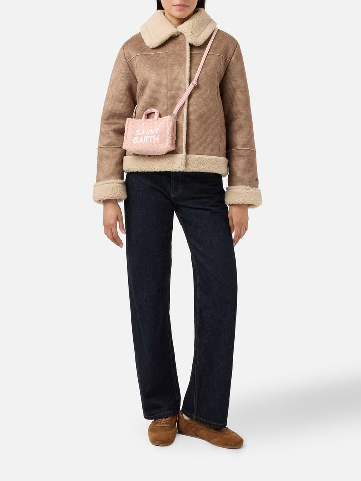 Mini borsa porta telefono Phone Bag Teddy in sherpa rosa