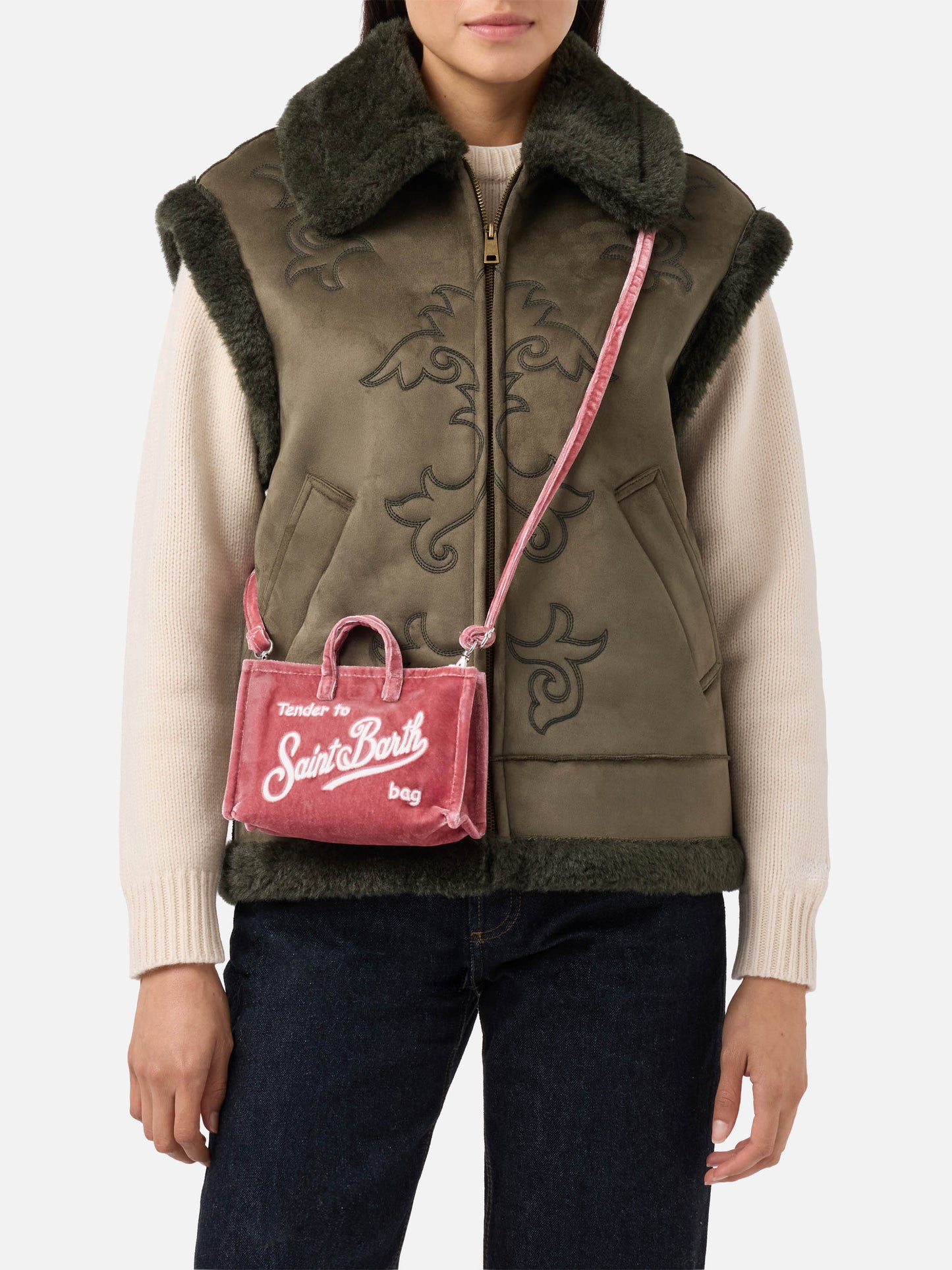 Mini Phone Bag Velvet in pink velvet