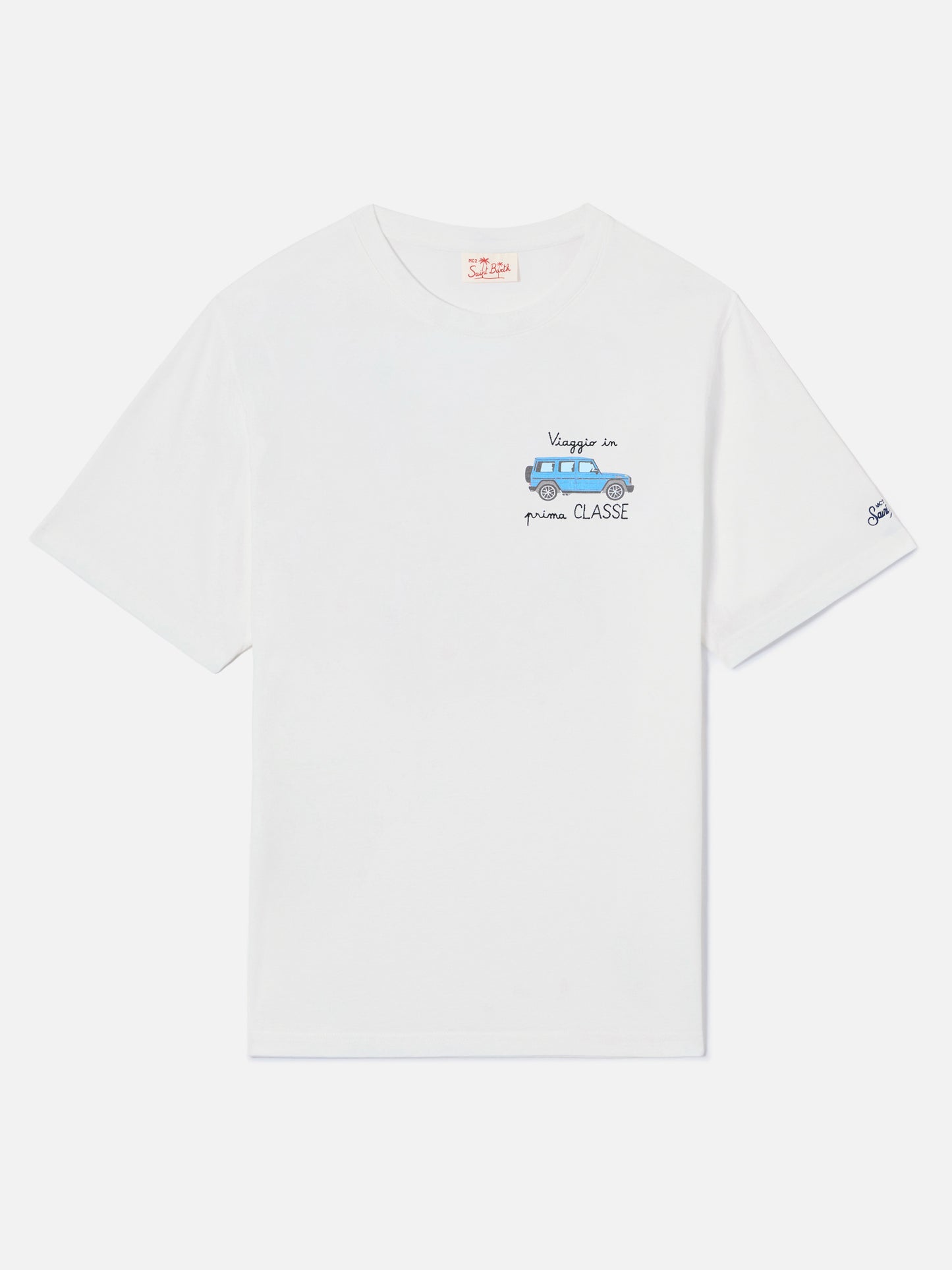 Weißes Portofino T-Shirt mit Viaggio In Prima Classe-Stickerei