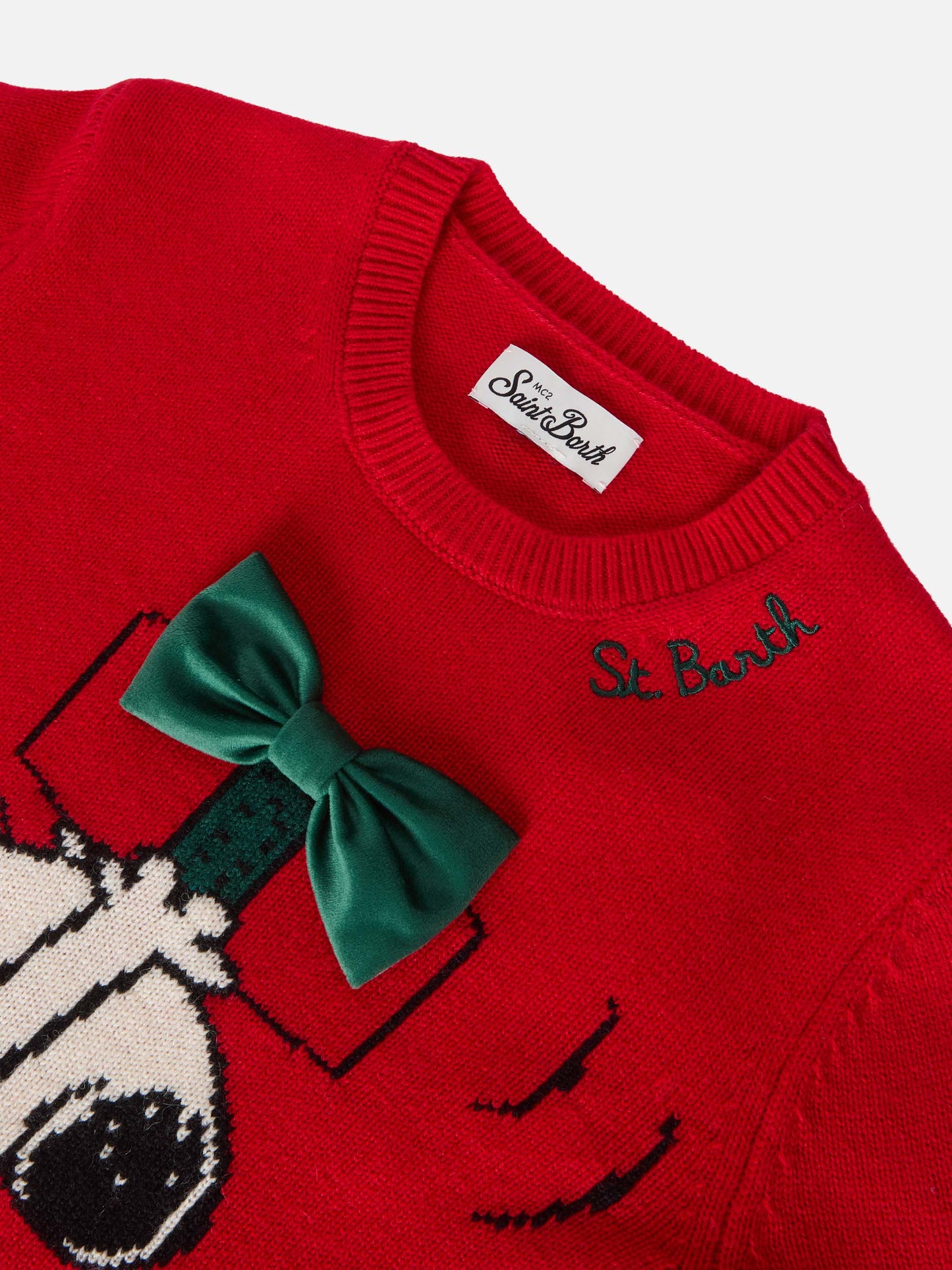 Princess cashmere-blend sweater with Snoopy jacquard and velvet bow appliqué | PEANUTS SPECIAL EDITION