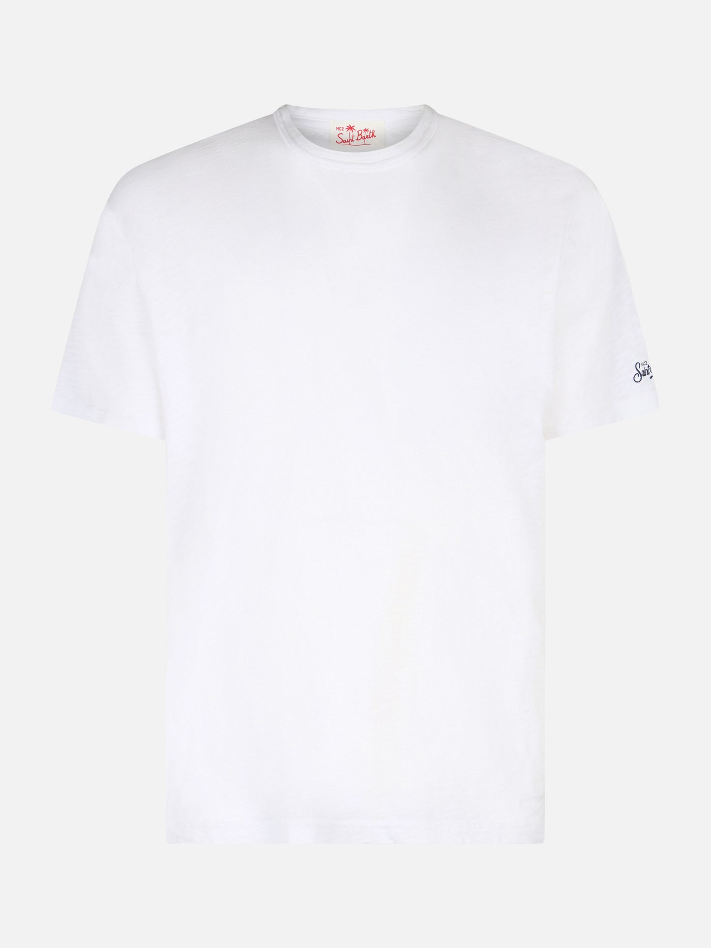 White flamed cotton t-shirt President with embroidery
