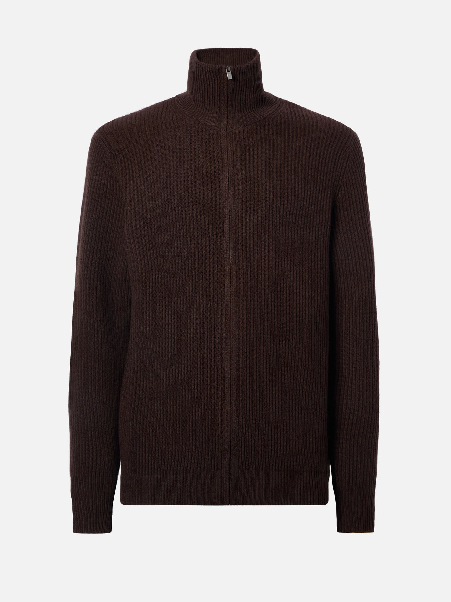 Cardigan full zip Preston in pura lana marrone scuro