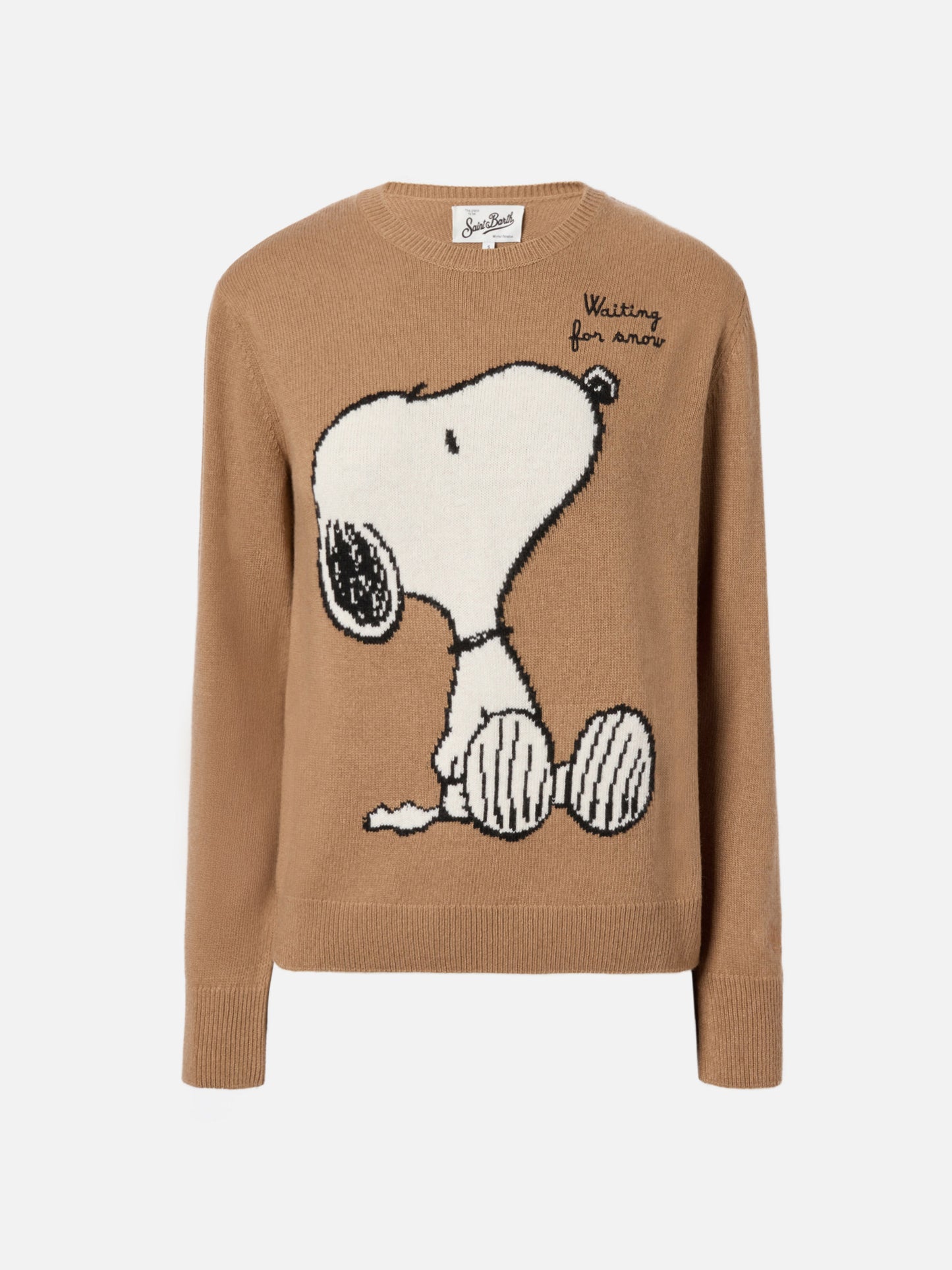 New Queen cashmere-blend sweater in camel with Snoopy jacquard and embroidery | PEANUTS SPECIAL EDITION