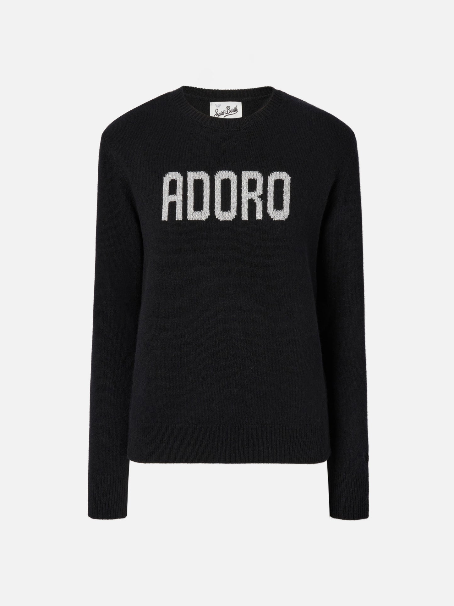 Maglione New Queen in misto cashmere nero con jacquard Adoro