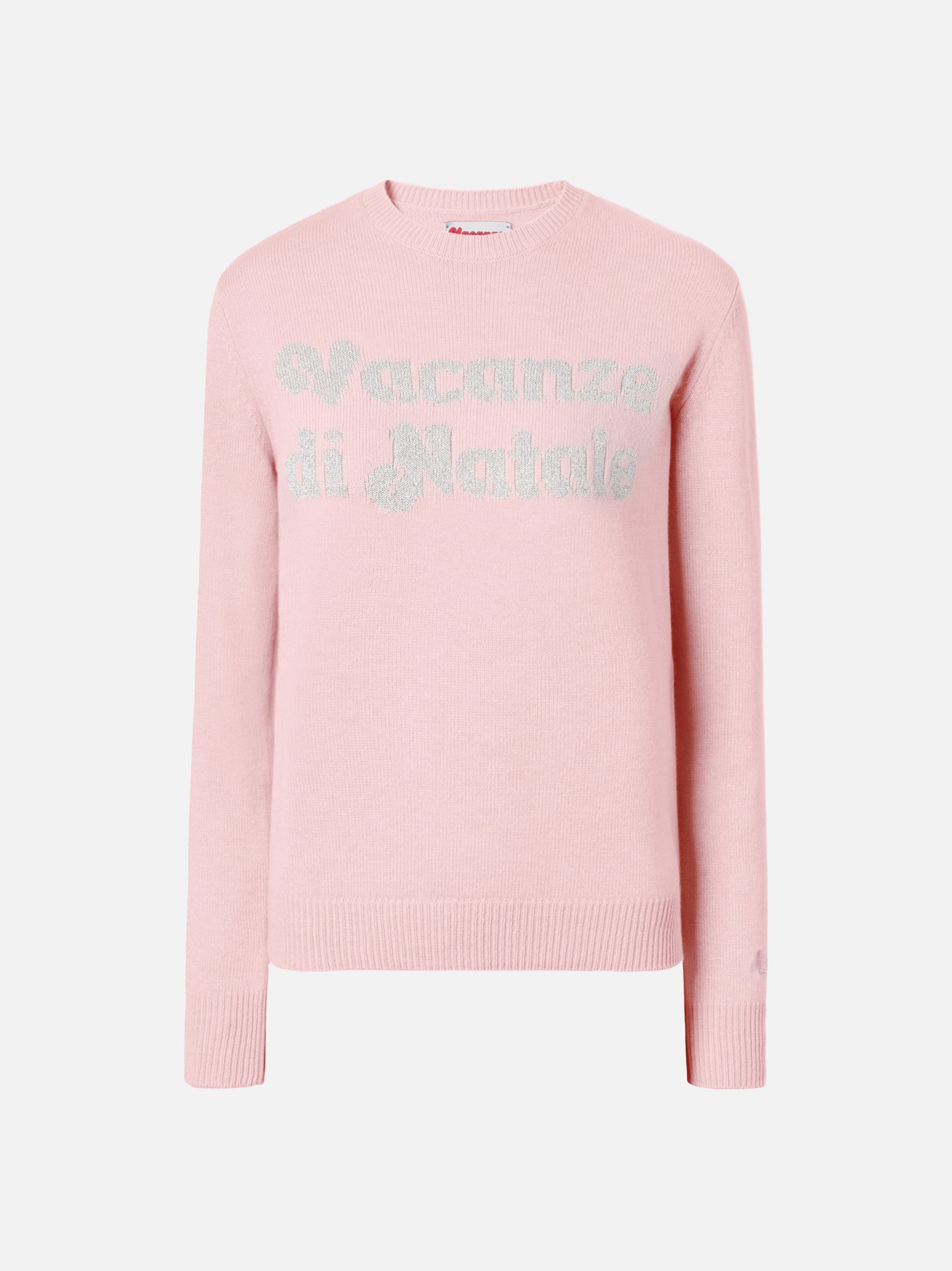 New Queen cashmere-blend crewneck in pink with Vacanze di Natale lurex jacquard | VACANZE DI NATALE SPECIAL EDITION