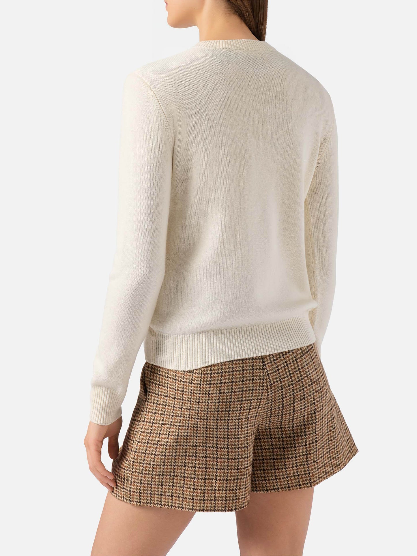 New Queen cashmere-blend sweater in white with Bollicine Addicted lurex jacquard