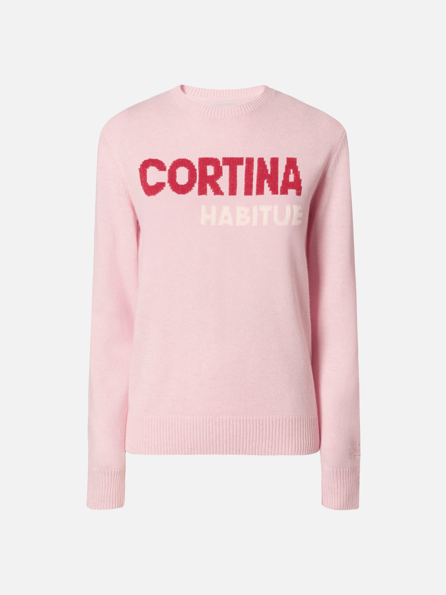 New Queen crewneck in white with Cortina habituè jacquard