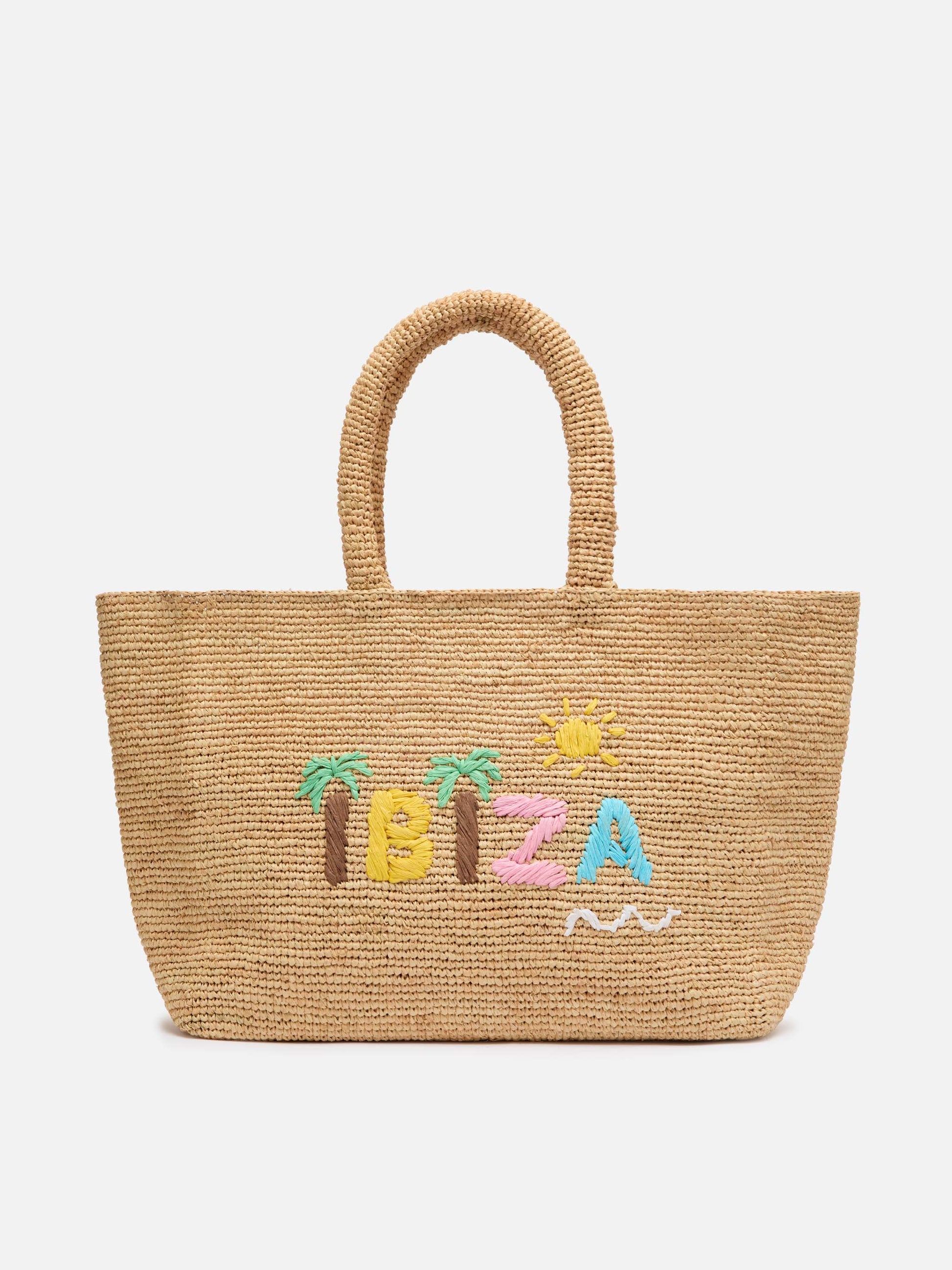 Beige Raffia Beach bag with cotton pouch and Ibiza embroidery - MC2 Saint Barth