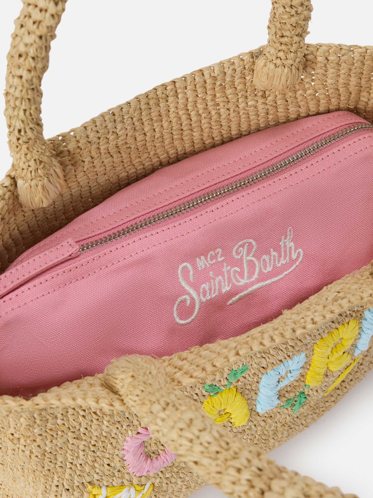 Beach medium raffia bag with Capri embroidery