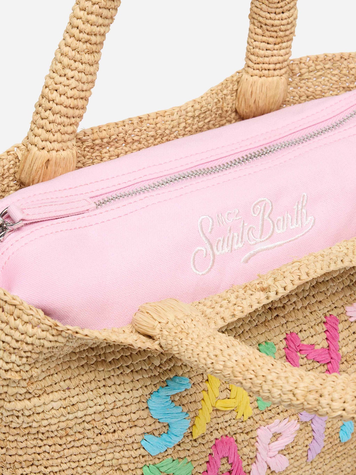 Rafia Mid Beach Bag beige con pochette interna in cotone