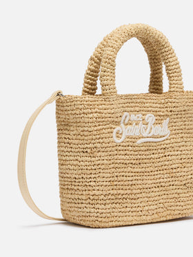 Beige Raffia Mini Beach Bag with cotton pouch