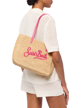 Beige Raffia City Mid bag with Saint Barth embroidered logo - MC2 Saint Barth