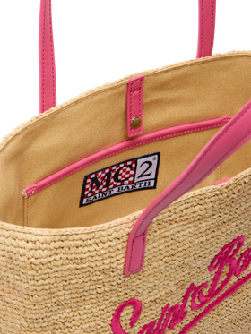 Beige Raffia City Mid bag with Saint Barth embroidered logo - MC2 Saint Barth