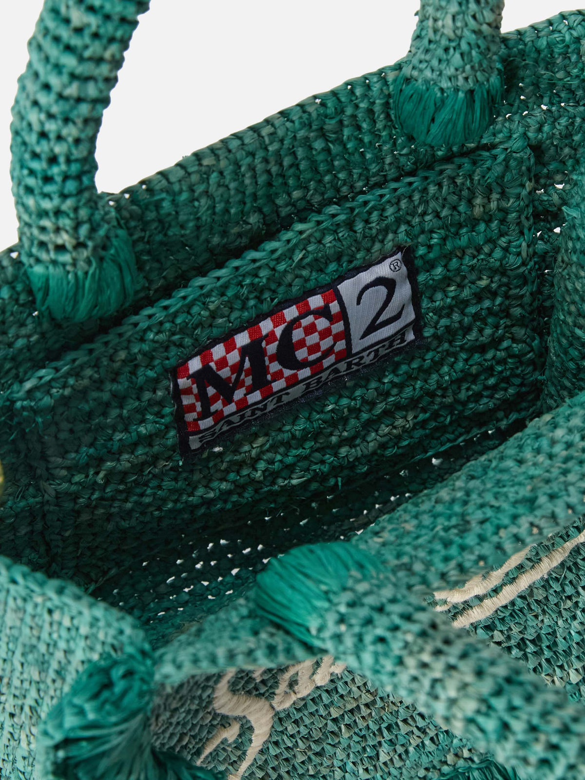 Borsa Volant Mini in raffia azzurra con logo ricamato