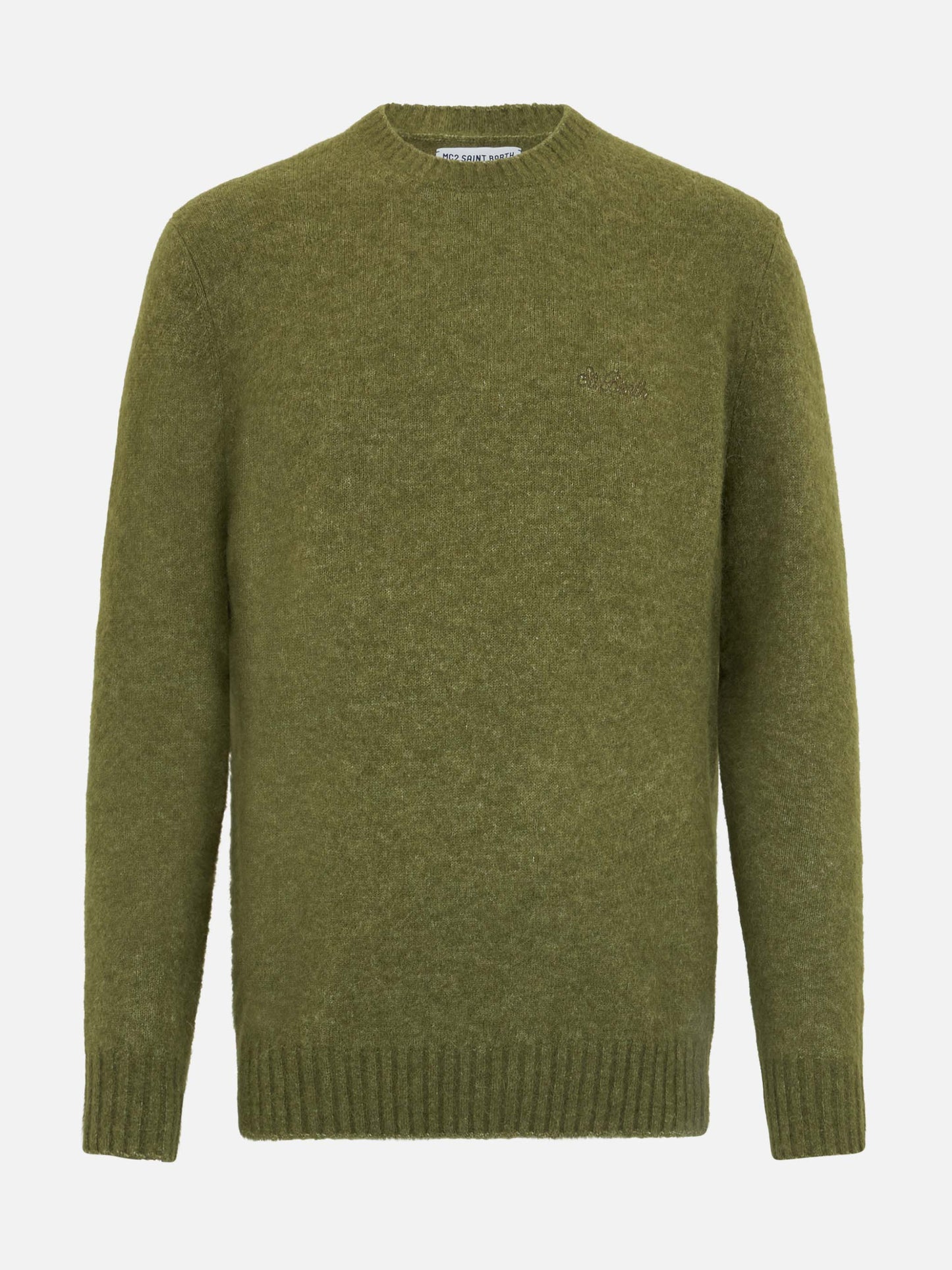Regent – Militärgrüner Stretchpullover mit Rundhalsausschnitt für Herren