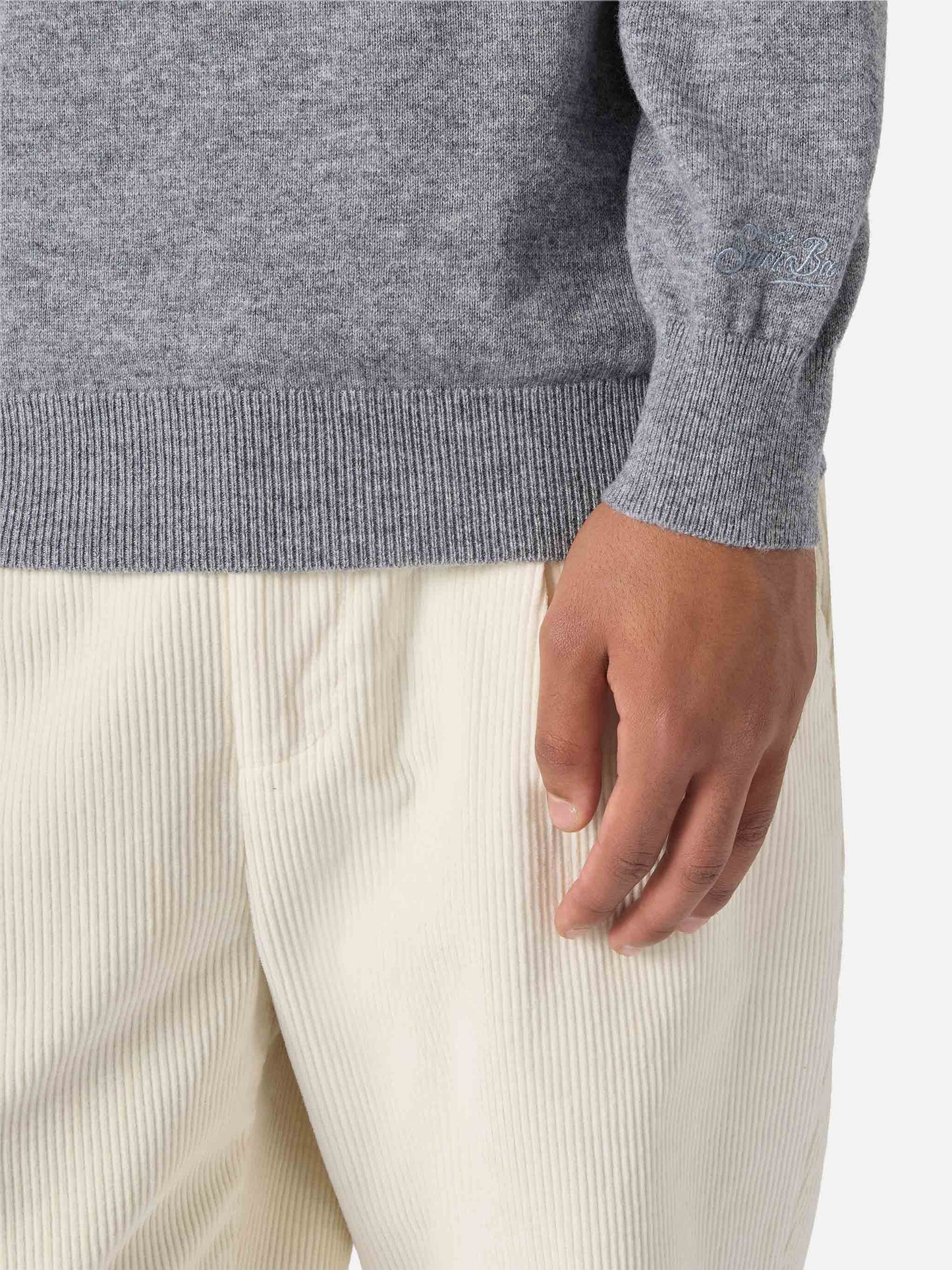 Maglione Regent in lana merino e cashmere grigio melange