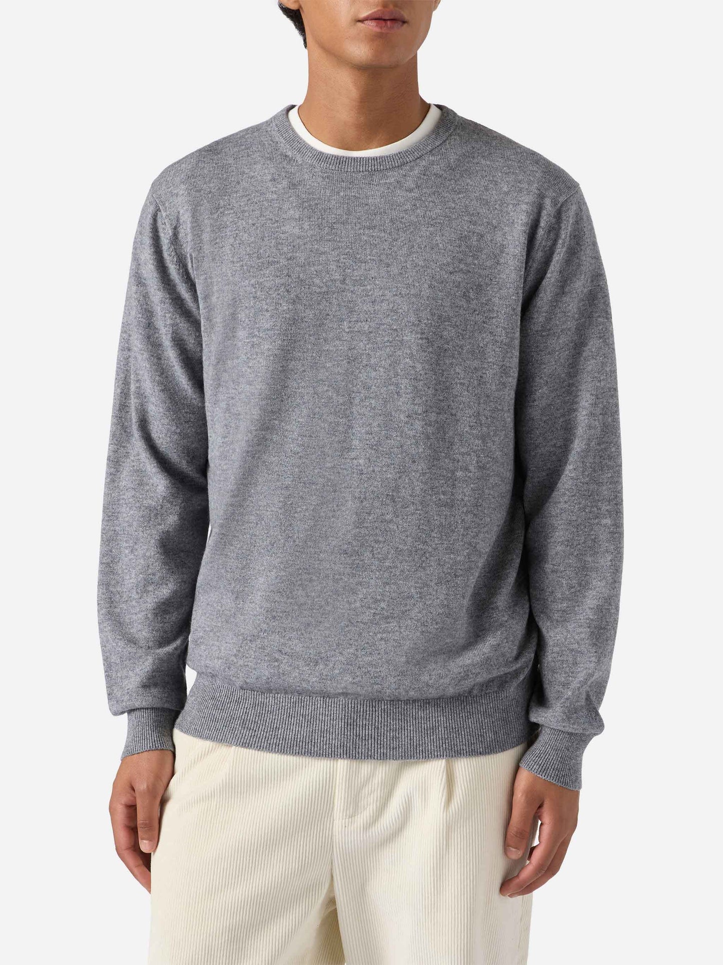 Maglione Regent in lana merino e cashmere grigio melange