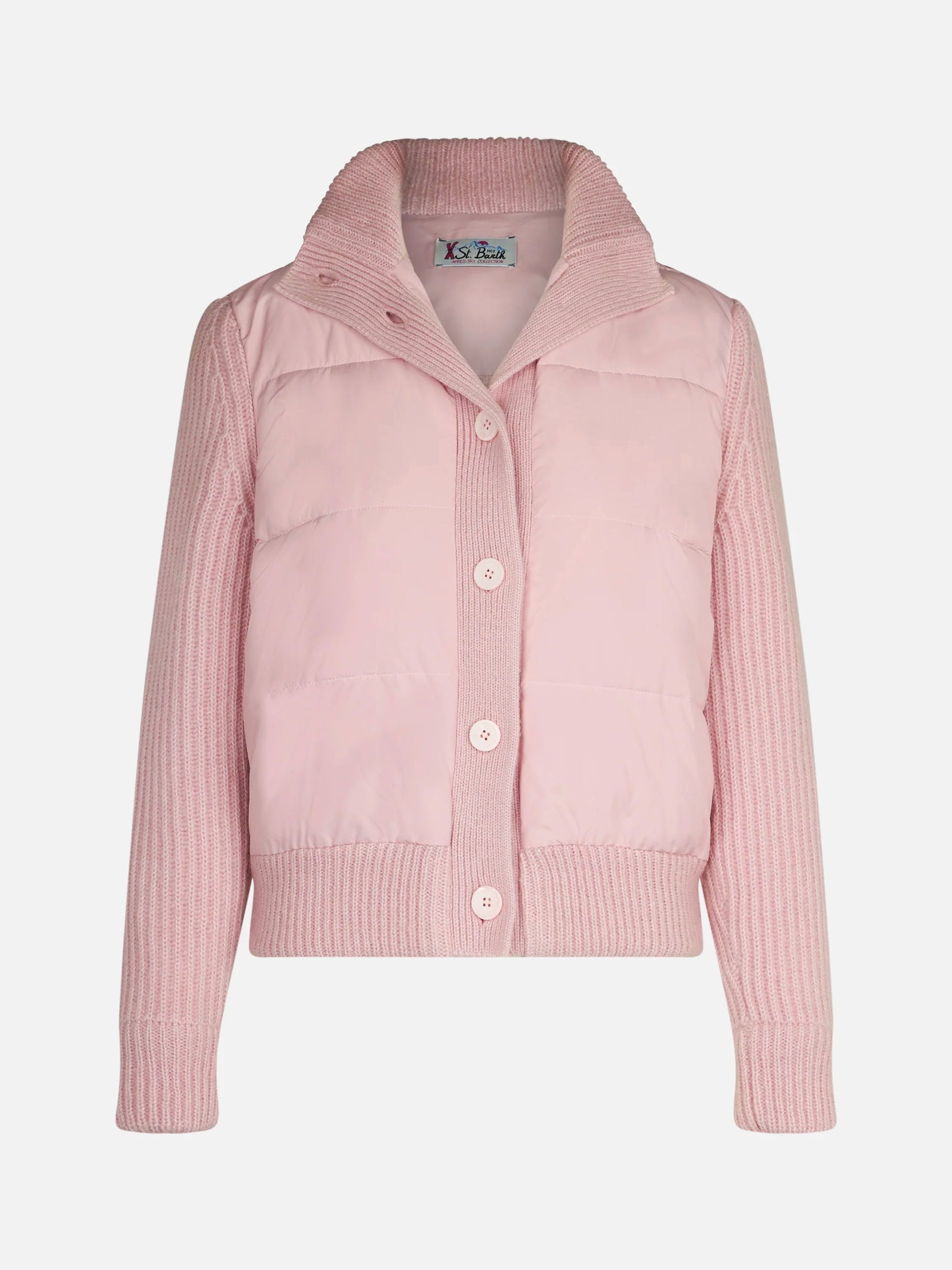 Woman padded jacket with knitted sleeves