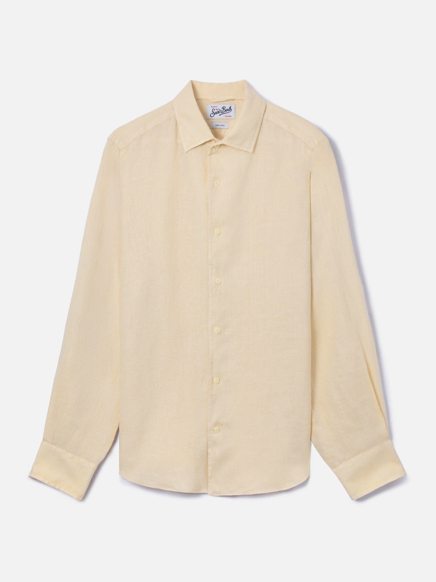Camicia Raphael beige in lino con tintura minerale