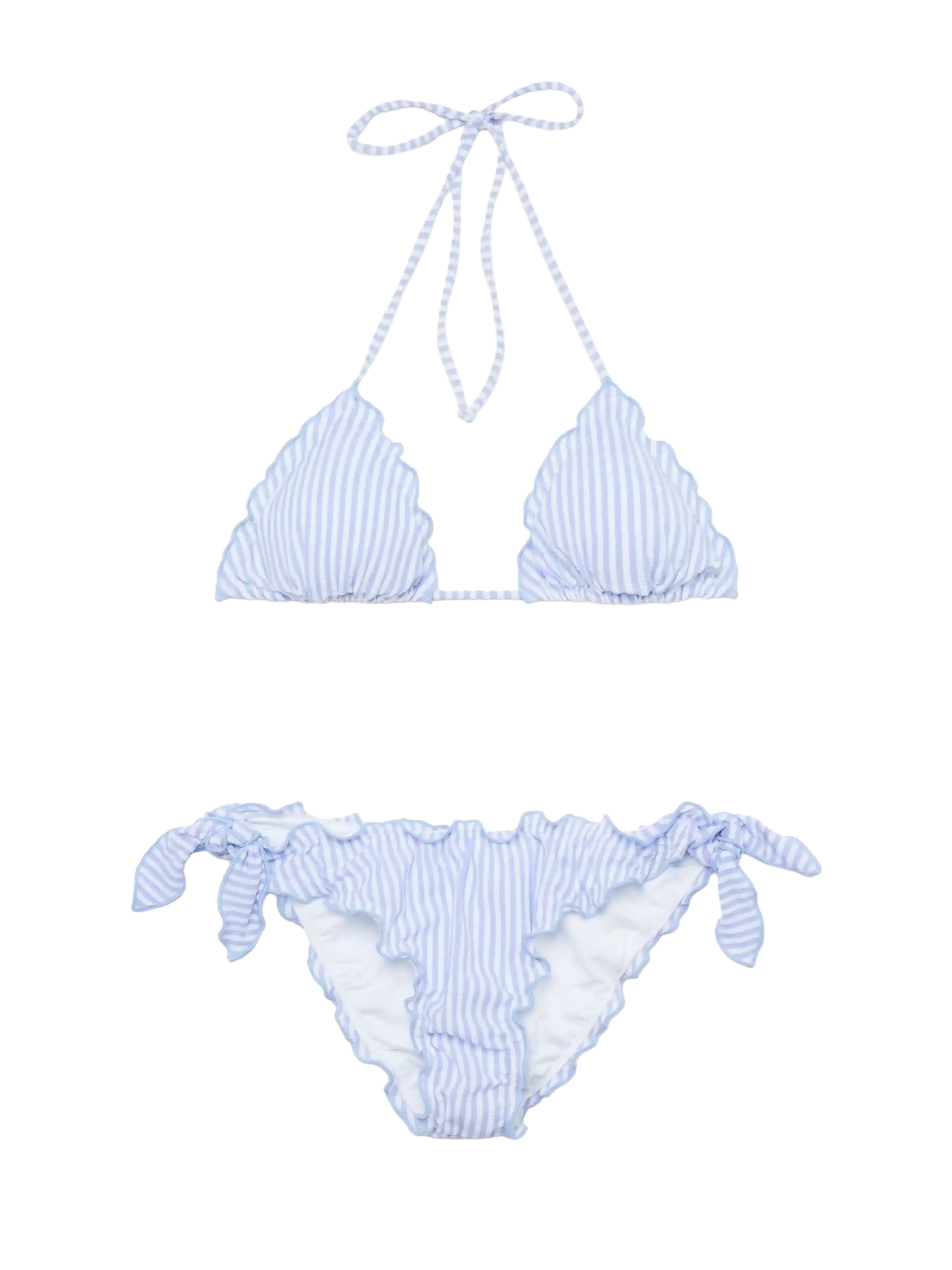 Bikini con top a triangolo e slip mare classico Sagittarius-Moon in seersucker con stampa a righe