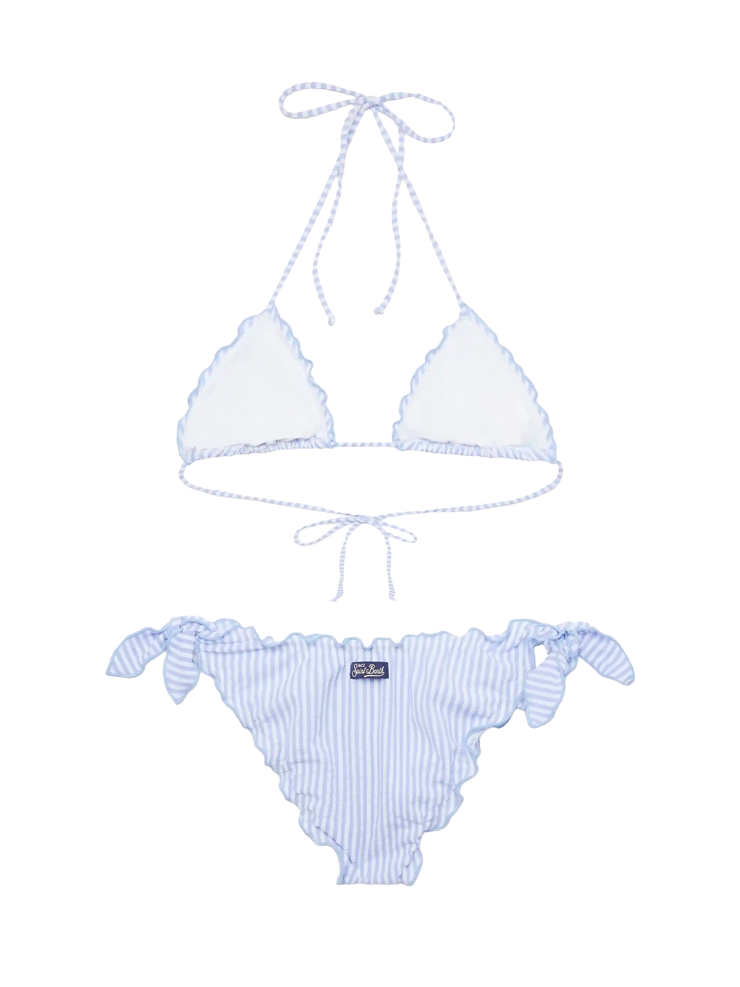 Bikini con top a triangolo e slip mare classico Sagittarius-Moon in seersucker con stampa a righe