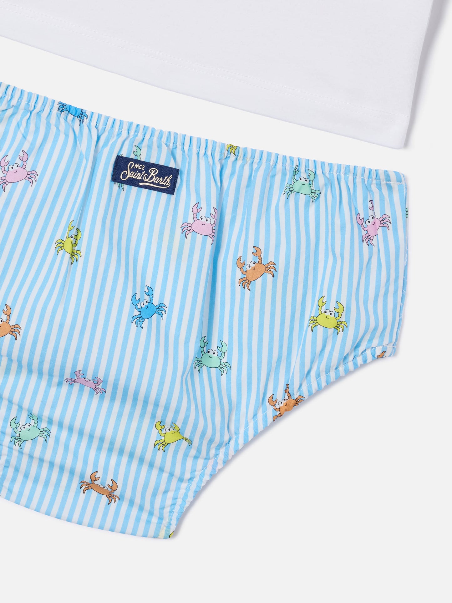 Ensemble t-shirt Samy avec poche et bloomer rayé à imprimé crabe