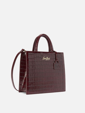 Shop Bag Midi Handbag in burgundy crocodile-print leather