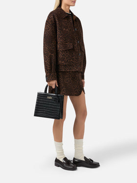 Borsa a mano Shop Bag Midi in pelle stampa cocco nera