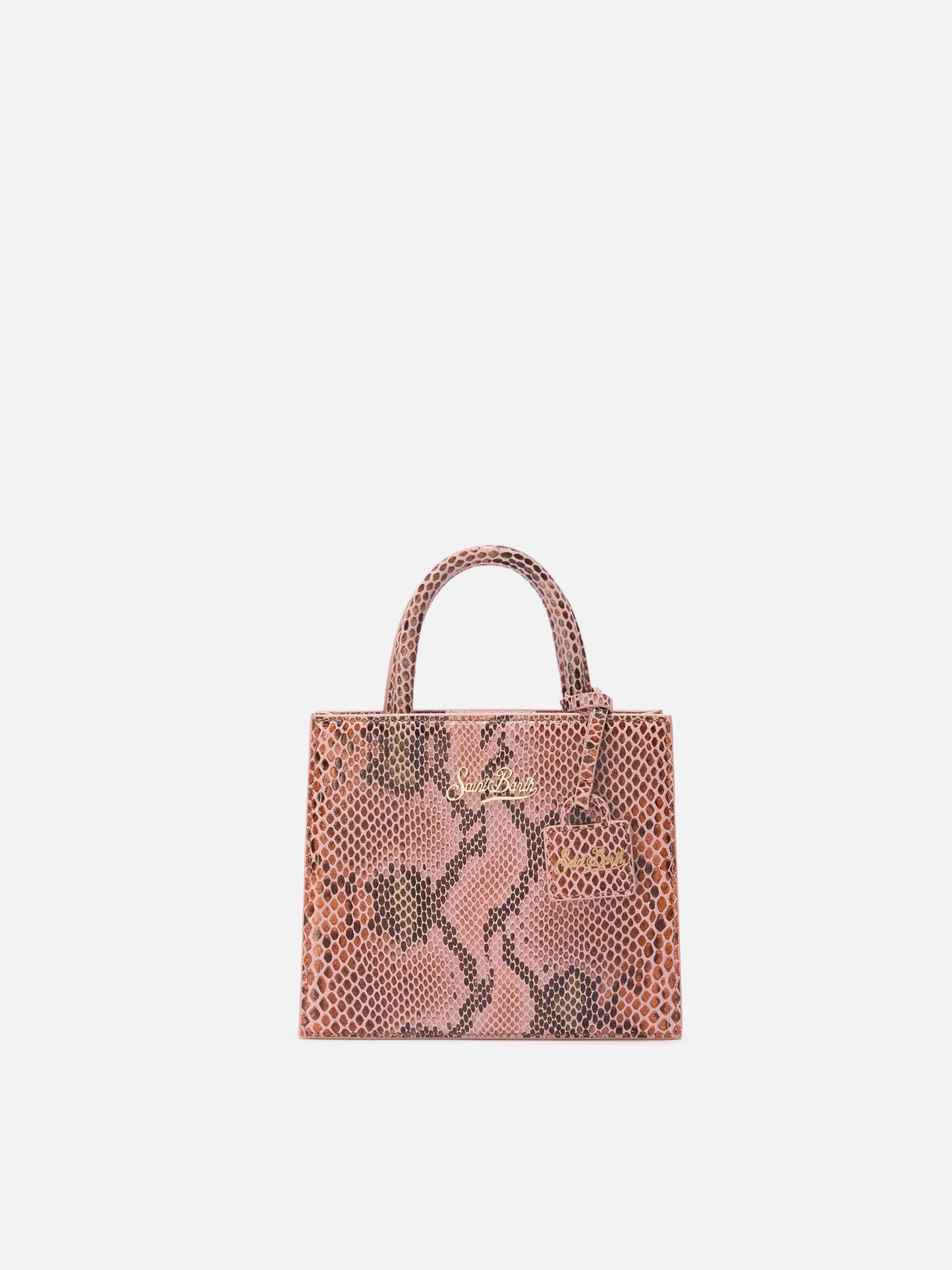 Borsa a mano Shop Bag Mini in pelle stampa pitonata rosa