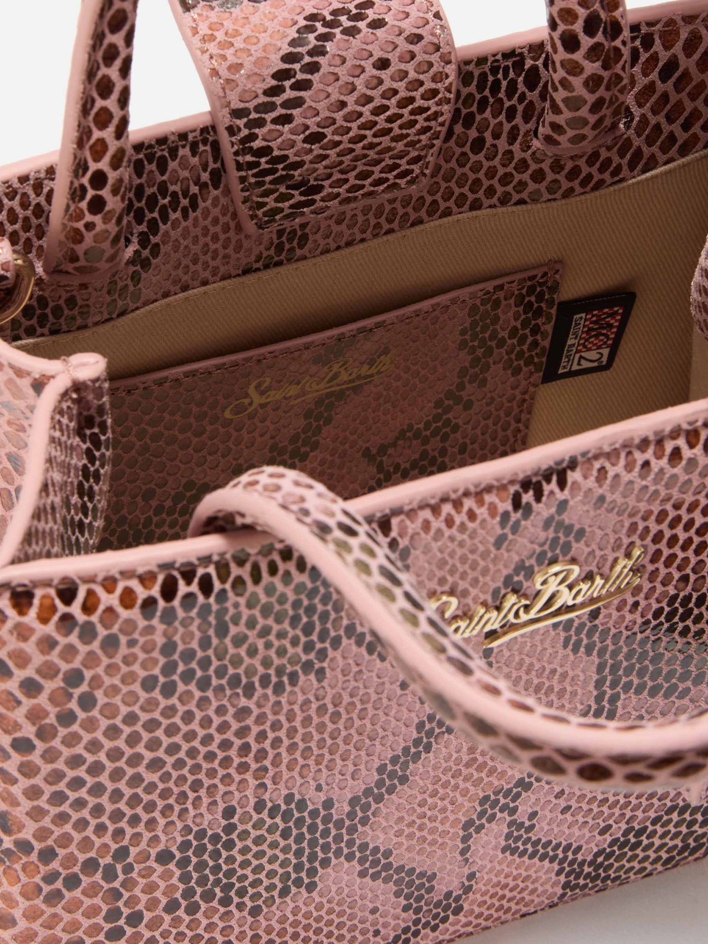 Borsa a mano Shop Bag Mini in pelle stampa pitonata rosa