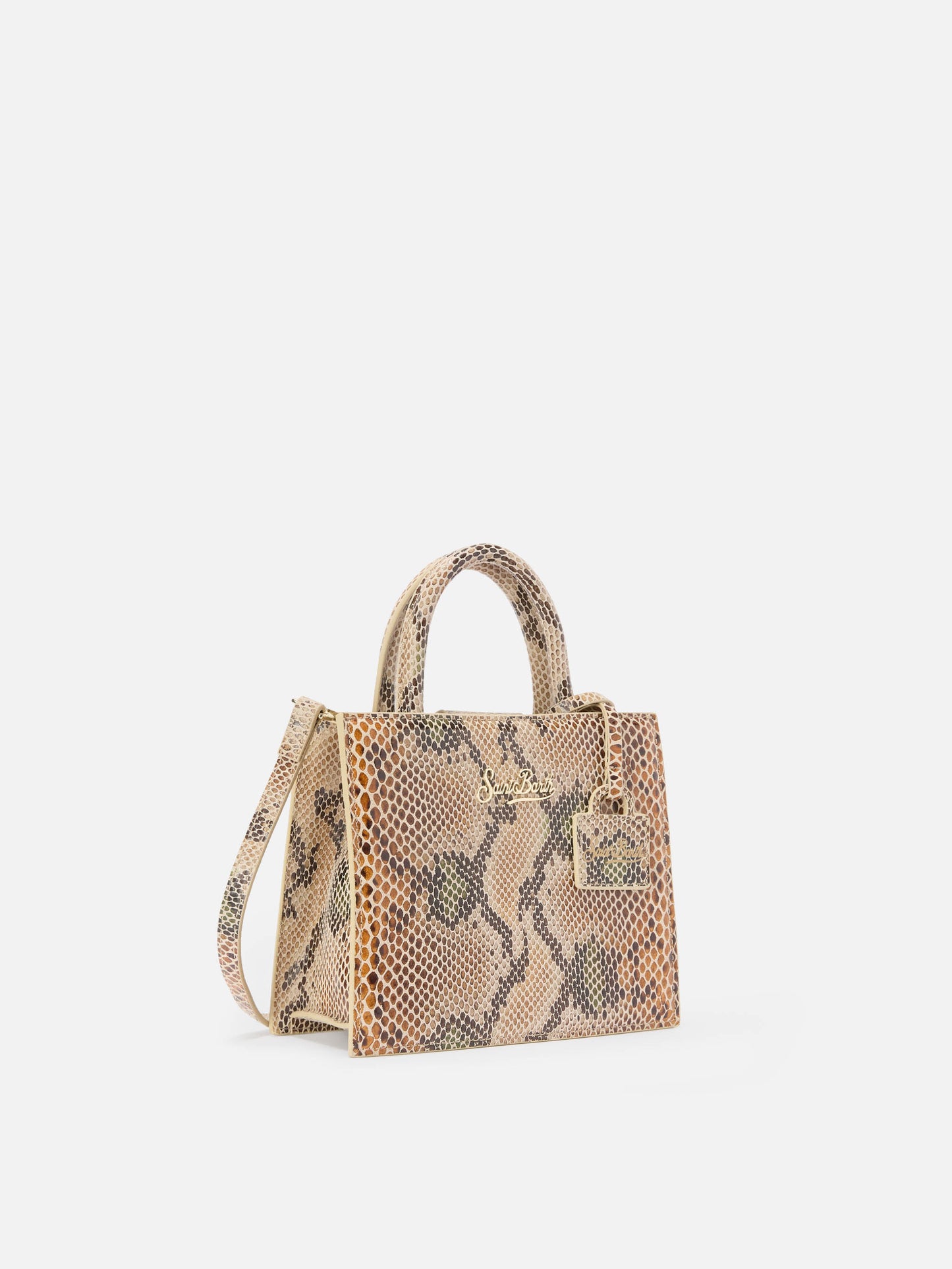 Shop Bag Mini Handbag in beige python-print leather