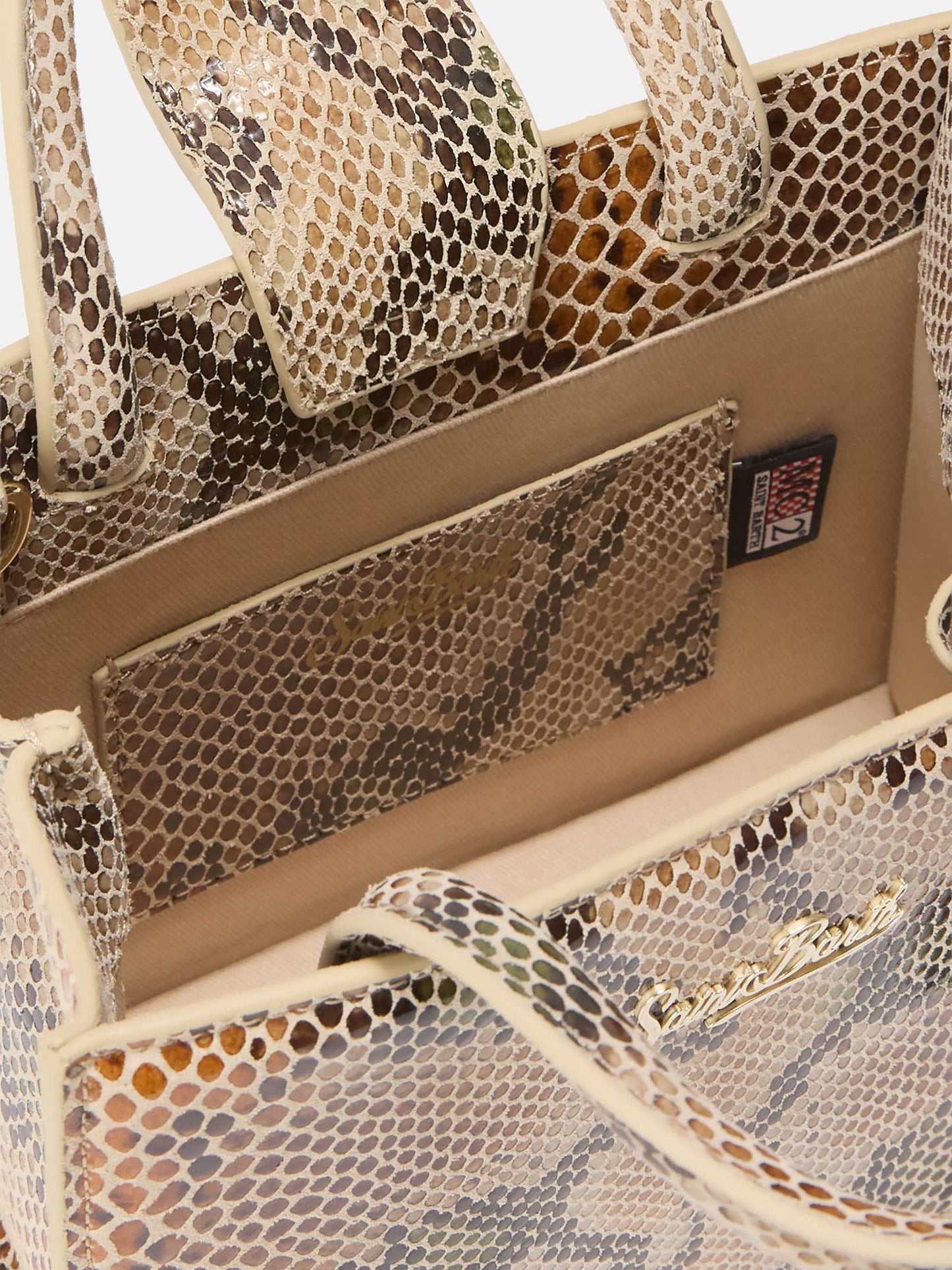 Shop Bag Mini Handbag in beige python-print leather