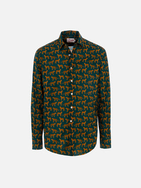 Camicia da uomo in mussola di cotone Sikelia con stampa leopardo