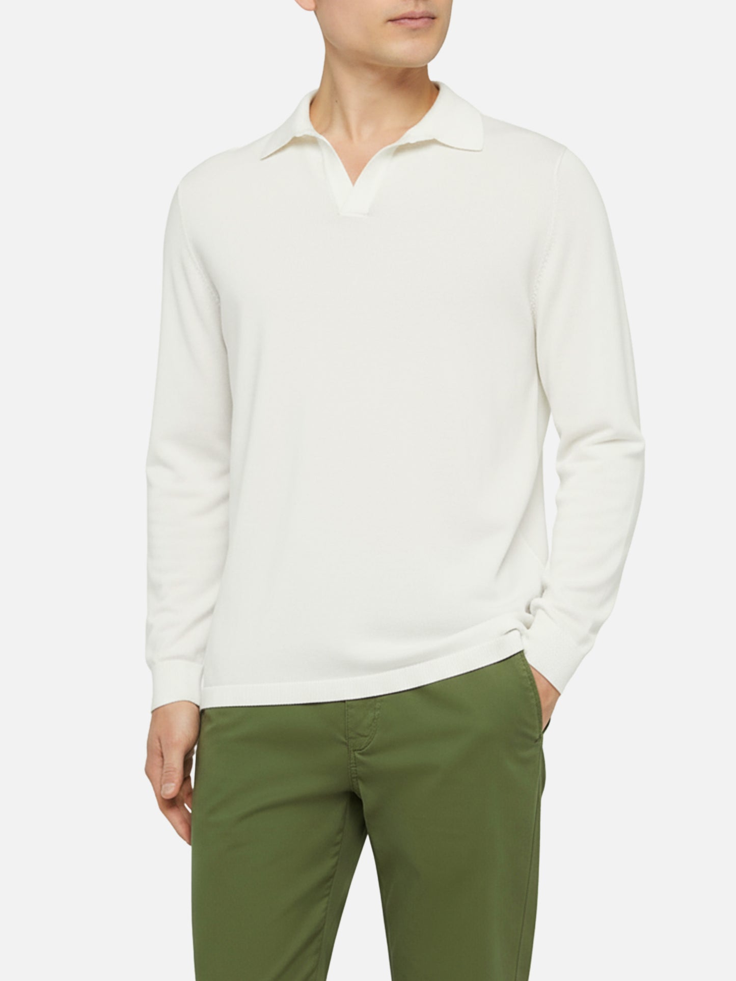 Polo Sloan senza bottoni in maglia bianca con maniche lunghe