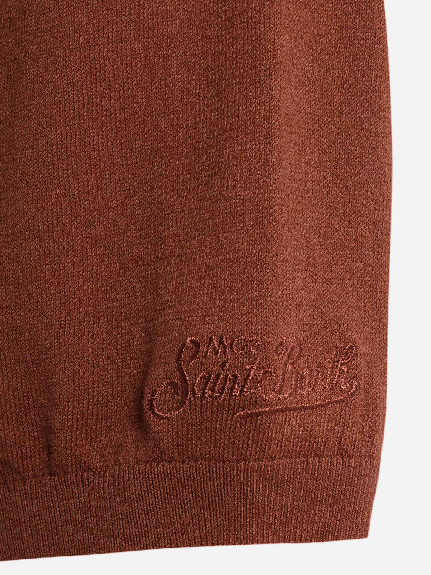 Sloan camel brown buttonless knitted polo shirt