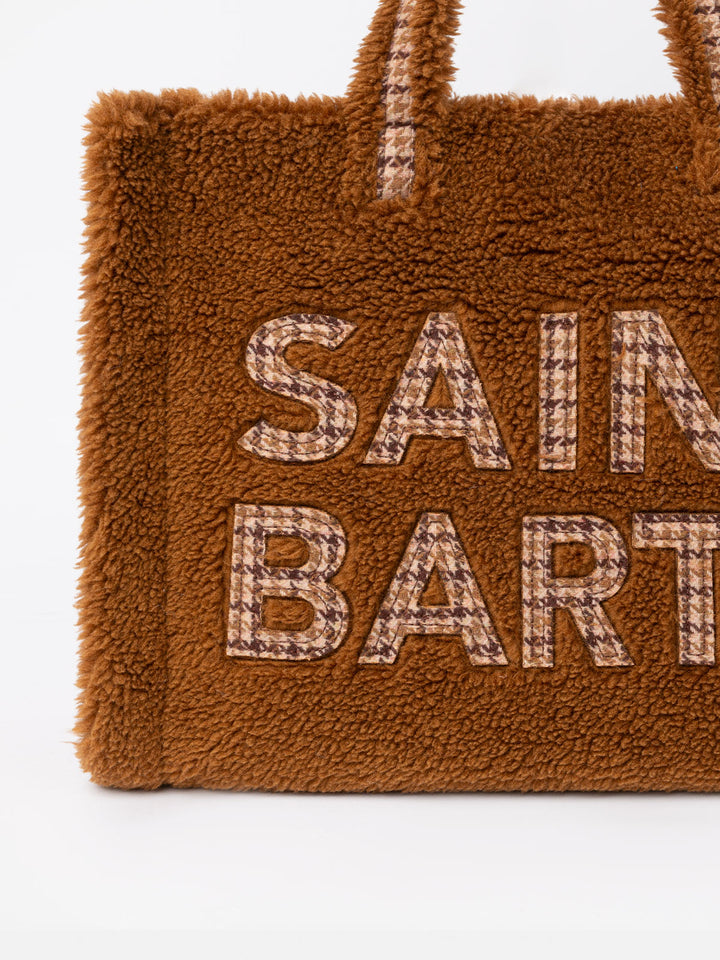 Brown teddy Soft Bag with Saint Barth checkered logo - MC2 Saint Barth