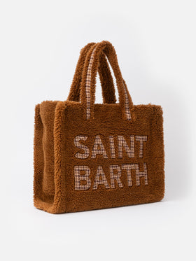 Brown teddy Soft Bag with Saint Barth checkered logo - MC2 Saint Barth