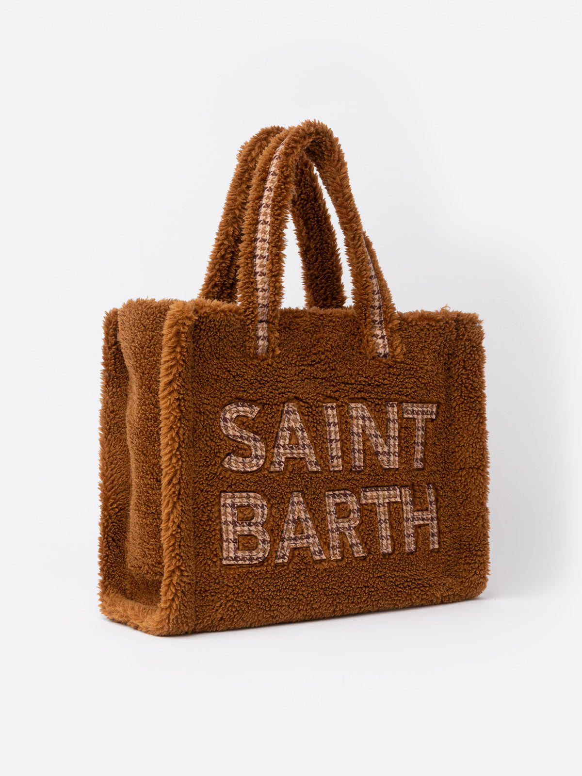 Brown teddy Soft Bag with Saint Barth checkered logo - MC2 Saint Barth