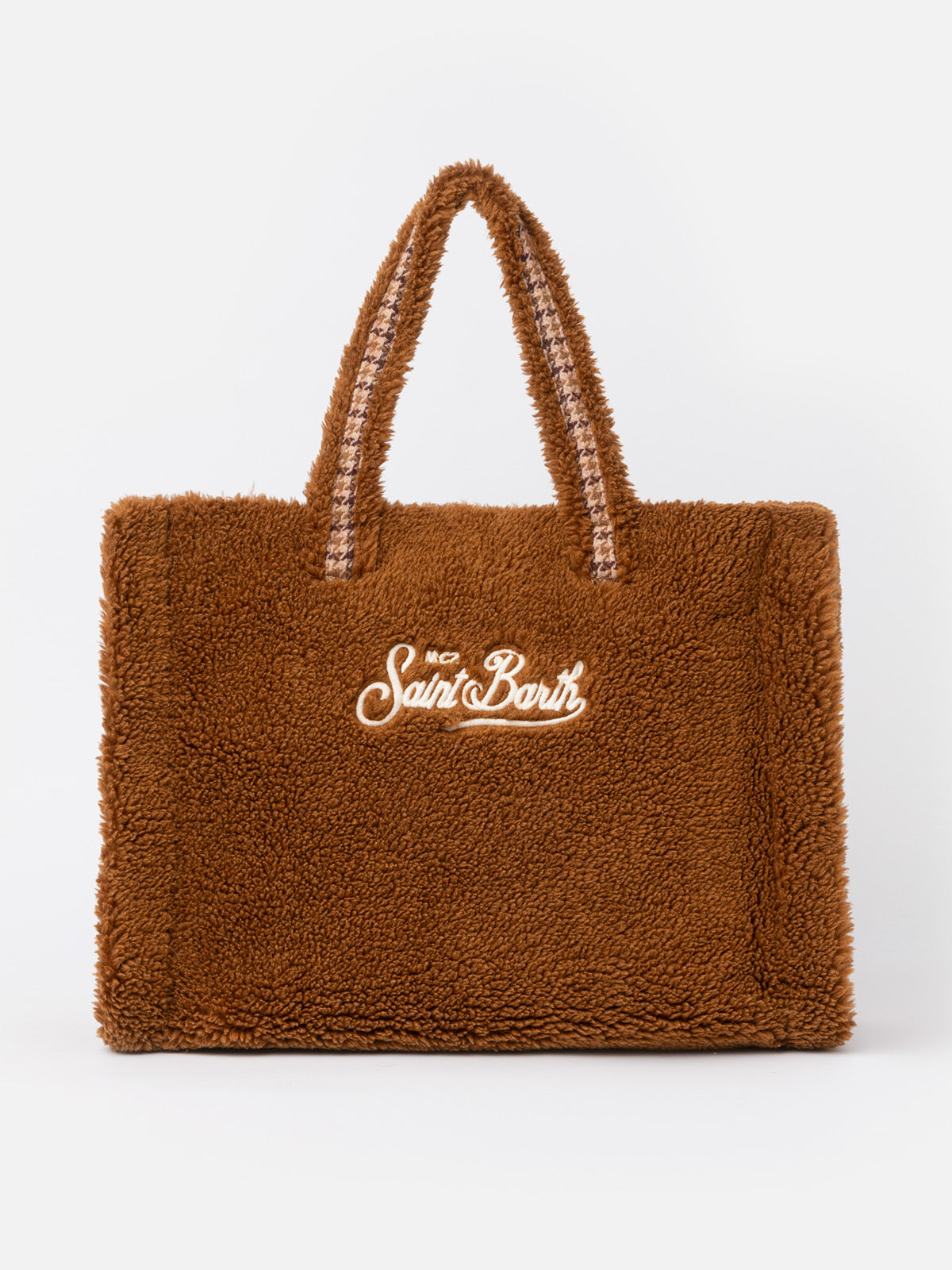 Brown teddy Soft Bag with Saint Barth checkered logo - MC2 Saint Barth