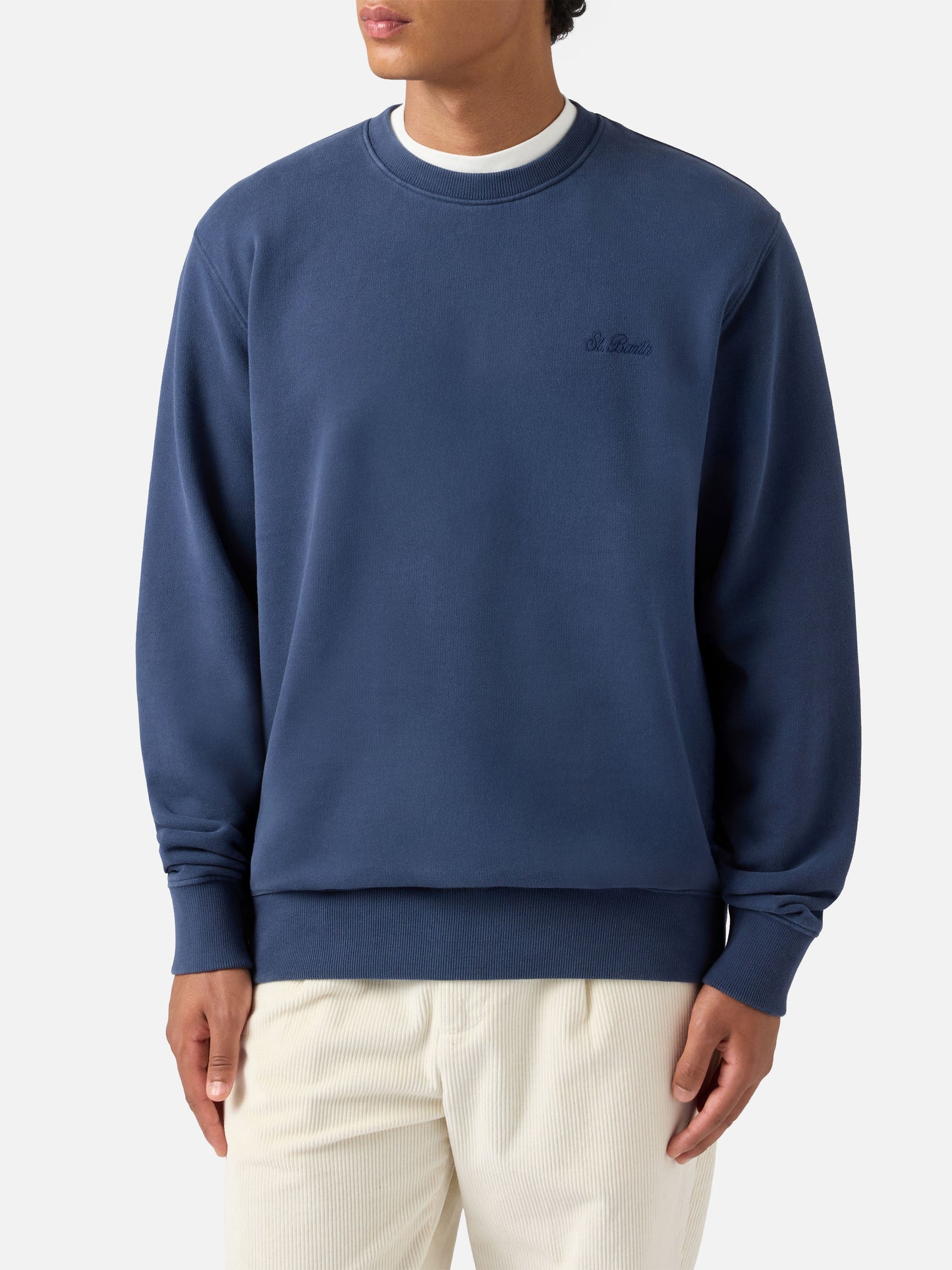 Felpa Soho in cotone blu navy con ricamo St. Barth