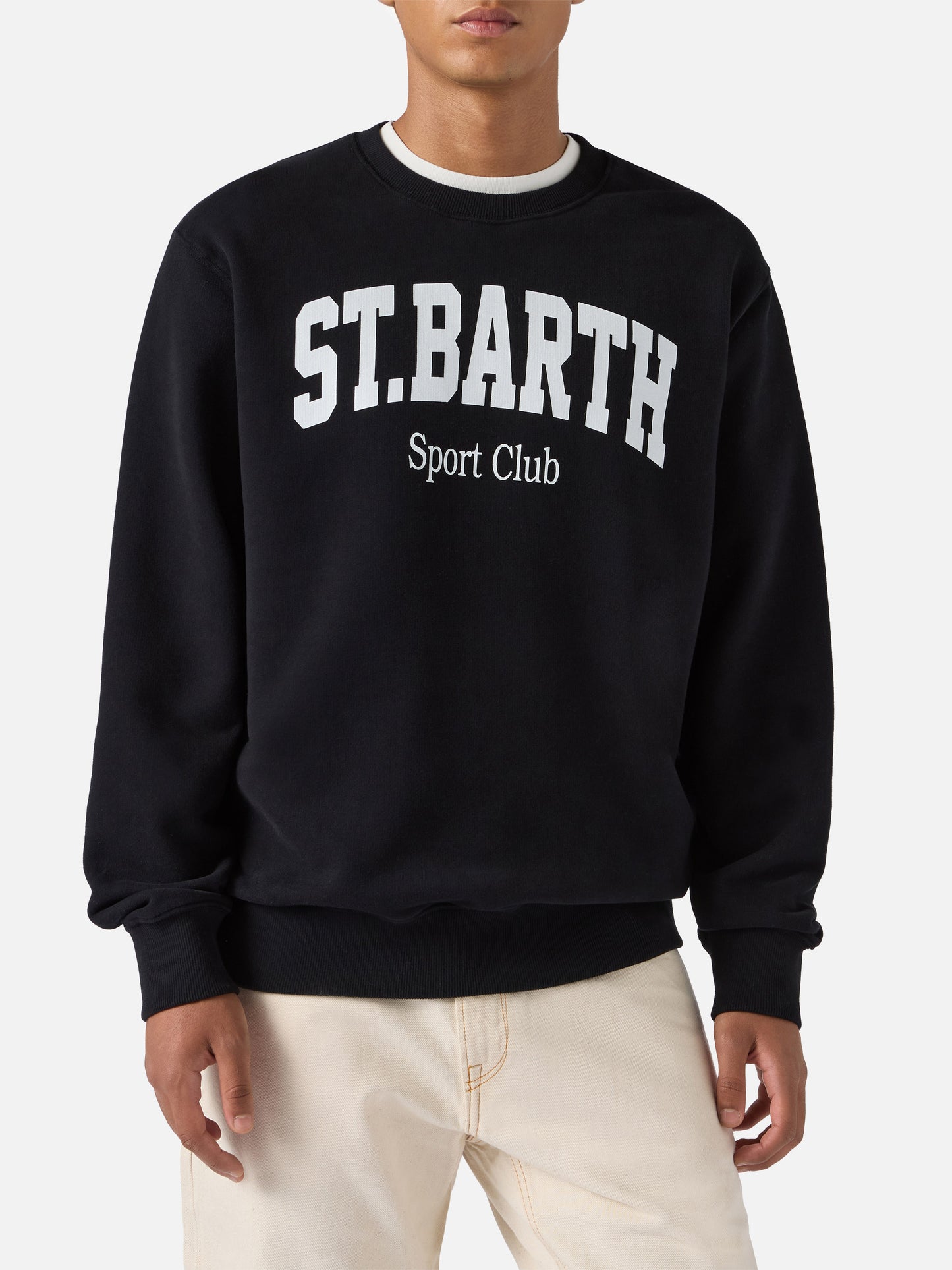 Felpa Soho in cotone nero con stampa St. Barth sport club