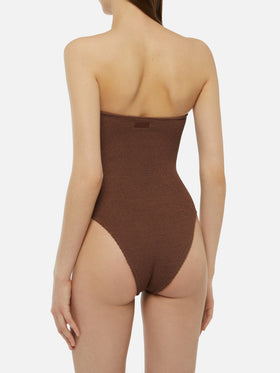Soleil brown crinkle strapless one-piece swimsuit - MC2 Saint Barth