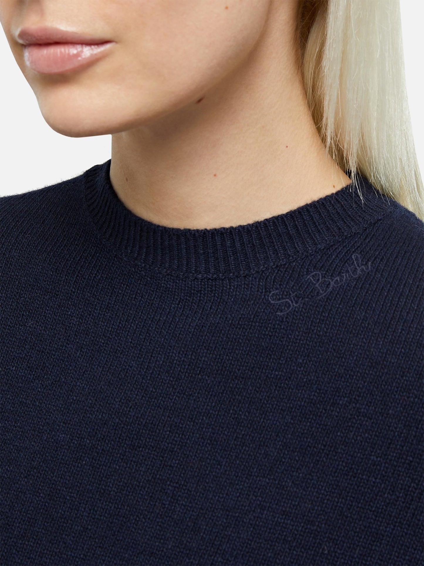 Woman navy blue cashmere blend sweater Sorbonne - MC2 Saint Barth